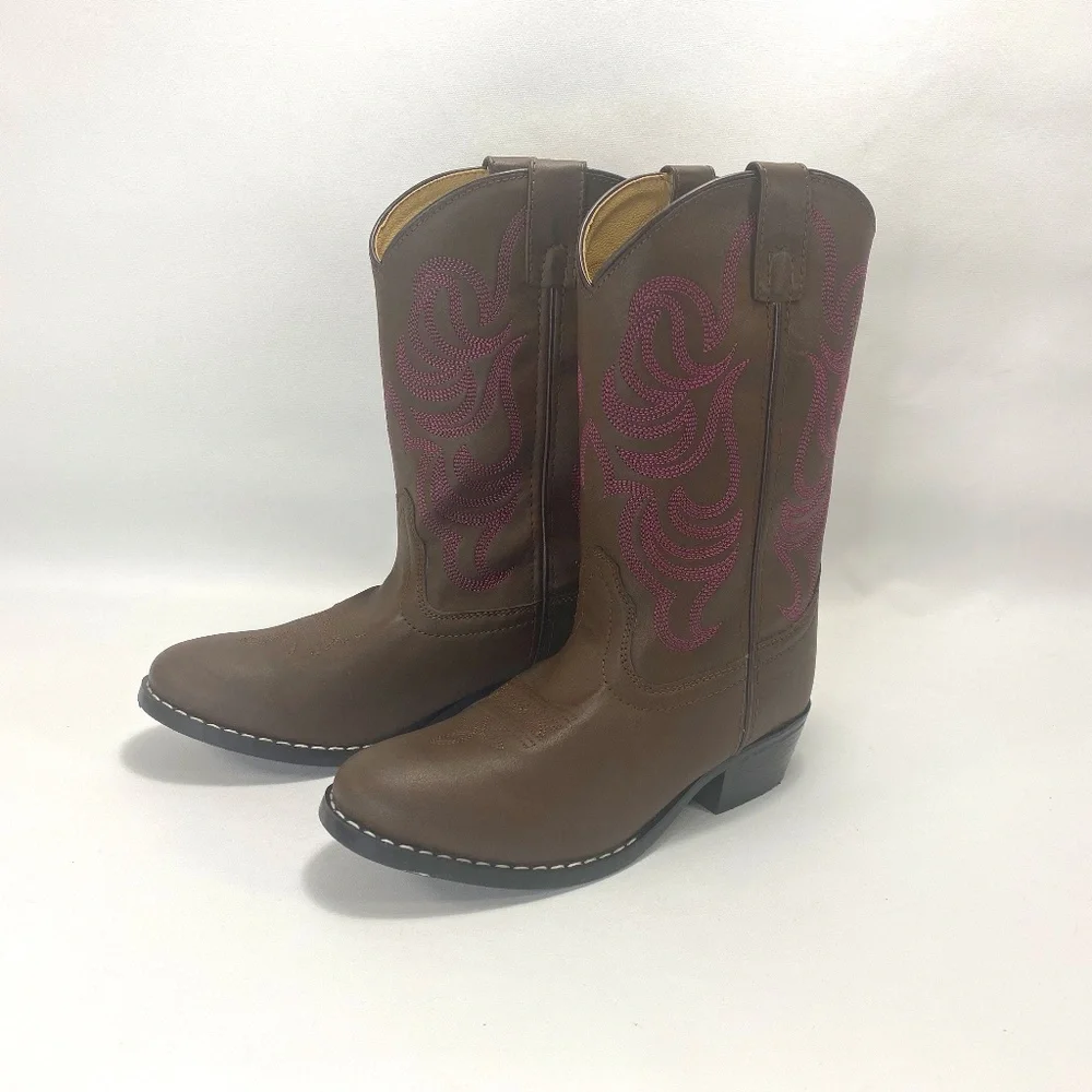 Smoky Mountain Youths 4.5 Monterey Western Cowboy Boots Faux Leather Brown/Pink